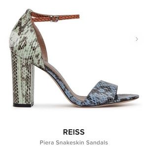 Reiss Piera snake skin 3.5” heel in mint, blue and orange size 8